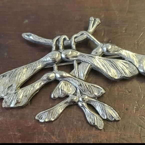 VTG LG ARTISAN PEWTER SYCAMORE SEED ART NOUVEAU BROOCH 1 3/4"X2 3/4" - Picture 14 of 14